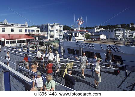 ferry, Mackinac Island, MI, Lake Huron, Michigan, Ferry dock on Mackinac Island on Lake Huron. View Large Photo Image Stock Image - ferry, Mackinac Island, MI, Lake Huron, Michigan, Ferry dock on Mackinac Island on Lake Huron.. Fotosearch