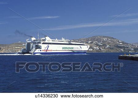 ferry, Paros, Greek Islands, Cyclades, Greece, Europe, Highspeed catamaran ferry boat entering Paros Island on the Aegean Sea. View Large Photo Image Stock Image - ferry, Paros, Greek Islands, Cyclades, Greece, Europe, Highspeed catamaran ferry boat entering Paros Island on the Aegean Sea.. Fotosearch
