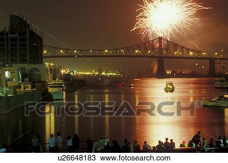 fireworks, Montreal, Canada, Quebec, Vieux Port, Firework display from the International Benson & Hedges Firework Competition over the St. Lawrence River (Fleuve Saint-Laurent) near Pont Jacques Cartier View Large Photo Image Stock Image - fireworks, Montreal, Canada, Quebec, Vieux Port, Firework display from the International Benson & Hedges Firework Competition over the St. Lawrence River (Fleuve Saint-Laurent) near Pont Jacques Cartier . Fotosearch