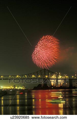 fireworks, Montreal, Canada, Quebec, Vieux Port, Firework display from the International Benson & Hedges Firework Competition over the St. Lawrence River (Fleuve Saint-Laurent) near Pont Jacques Cartier View Large Photo Image Stock Photography - fireworks, Montreal, Canada, Quebec, Vieux Port, Firework display from the International Benson & Hedges Firework Competition over the St. Lawrence River (Fleuve Saint-Laurent) near Pont Jacques Cartier . Fotosearch
