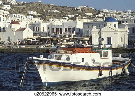 fishing boat, Mykonos, Greek Islands, Cyclades, Greece, Europe, Fishing boats buoyed in Mykonos Harbor on the Aegean Sea. View Large Photo Image Stock Photography - fishing boat, Mykonos, Greek Islands, Cyclades, Greece, Europe, Fishing boats buoyed in Mykonos Harbor on the Aegean Sea.. Fotosearch
