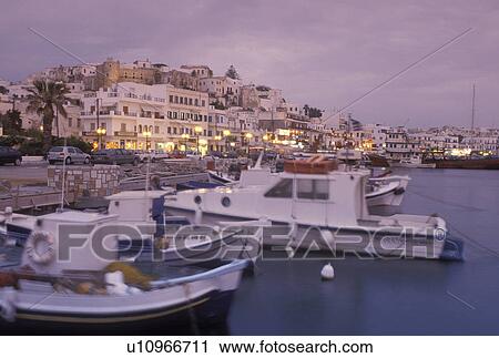 fishing boats, Naxos, Greek Islands, Greece, Cyclades, Europe, Fishing boats docked in Hora Naxos Harbor in the evening on Naxos Island on the Aegean Sea. View Large Photo Image Stock Image - fishing boats, Naxos, Greek Islands, Greece, Cyclades, Europe, Fishing boats docked in Hora Naxos Harbor in the evening on Naxos Island on the Aegean Sea.. Fotosearch