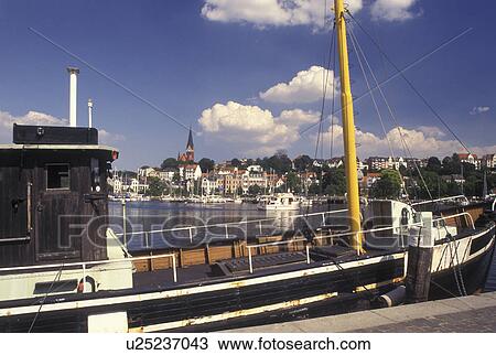 Flensburg, Germany, Schleswig-Holstein, Baltic Sea, Europe, Boats in the harbor of Flensburg Gate to the North. View Large Photo Image Stock Image - Flensburg, Germany, Schleswig-Holstein, Baltic Sea, Europe, Boats in the harbor of Flensburg Gate to the North.. Fotosearch