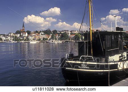 Flensburg, Germany, Schleswig-Holstein, Baltic Sea, Europe, Boat docked in the harbor of Flensburg Gate to the North. View Large Photo Image Stock Photo - Flensburg, Germany, Schleswig-Holstein, Baltic Sea, Europe, Boat docked in the harbor of Flensburg Gate to the North.. Fotosearch