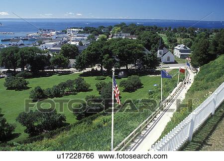 Fort Mackinac, Mackinac Island, MI, Lake Huron, Michigan, Mackinac Island State Park, Scenic view of Mackinac Island from Fort Mackinac on Lake Huron. View Large Photo Image Stock Photograph - Fort Mackinac, Mackinac Island, MI, Lake Huron, Michigan, Mackinac Island State Park, Scenic view of Mackinac Island from Fort Mackinac on Lake Huron.. Fotosearch