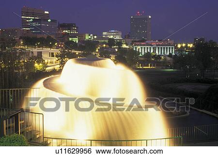 fountain, Columbia, skyline, SC, South Carolina, Skyline of downtown Columbia from the fountain at Sydney Park in the evening. View Large Photo Image Stock Photograph - fountain, Columbia, skyline, SC, South Carolina, Skyline of downtown Columbia from the fountain at Sydney Park in the evening.. Fotosearch