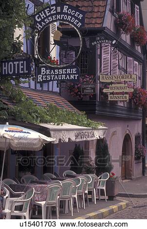 France, Alsace, Kaysersberg, Haut-Rhin, Europe, wine region, Outdoor cafT along a narrow cobblestone pedestrian street surrounded by half-timbered buildings in the picturesque village of Kaysersberg in the wine region of Alsace. View Large Photo Image Stock Image - France, Alsace, Kaysersberg, Haut-Rhin, Europe, wine region, Outdoor cafT along a narrow cobblestone pedestrian street surrounded by half-timbered buildings in the picturesque village of Kaysersberg in the wine region of Alsace.. Fotosearch