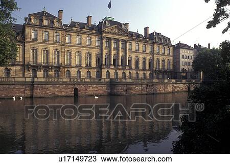 Stock Image -  France, Alsace, Strasbourg, Bas-Rhin, Europe, castle, wine region, Chateau des Rohan along the Ill River in the city of Strasbourg, the capital of Bas-Rhin, in the wine region of Alsace.. Fotosearch