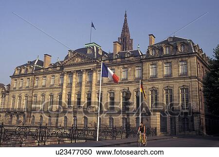 Stock Image -  France, Alsace, Strasbourg, Bas-Rhin, Europe, castle, wine region, Chateau des Rohan along the Ill River in the city of Strasbourg, the capital of Bas-Rhin, in the wine region of Alsace.. Fotosearch