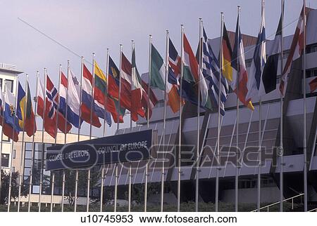 France, Alsace, Strasbourg, Europe, wine region, Flags of the European counties fly outside the Council of Europe in the city of Strasbourg, the capital of Bas-Rhin, in the wine region of Alsace. View Large Photo Image Stock Image - France, Alsace, Strasbourg, Europe, wine region, Flags of the European counties fly outside the Council of Europe in the city of Strasbourg, the capital of Bas-Rhin, in the wine region of Alsace.. Fotosearch