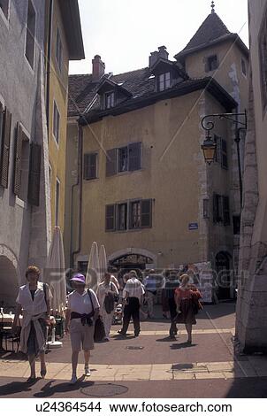France, Annecy, Haute-Savoie, Rhone-Alpes, Europe, Shops along a narrow pedestrian street in the old town of Annecy. View Large Photo Image Picture - France, Annecy, Haute-Savoie, Rhone-Alpes, Europe, Shops along a narrow pedestrian street in the old town of Annecy. . Fotosearch