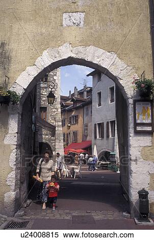France, Annecy, Haute-Savoie, Rhone-Alpes, Europe, Shops along a narrow pedestrian street in the old town of Annecy. View Large Photo Image Stock Photography - France, Annecy, Haute-Savoie, Rhone-Alpes, Europe, Shops along a narrow pedestrian street in the old town of Annecy. . Fotosearch