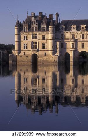 France, castle, Loire Valley, Chenonceau, Loire Castle Region, Indre-et-Loire, Europe, Reflection of 16th century Chateau de Chenonceau in the Cher River. View Large Photo Image Stock Photo - France, castle, Loire Valley, Chenonceau, Loire Castle Region, Indre-et-Loire, Europe, Reflection of 16th century Chateau de Chenonceau in the Cher River.. Fotosearch