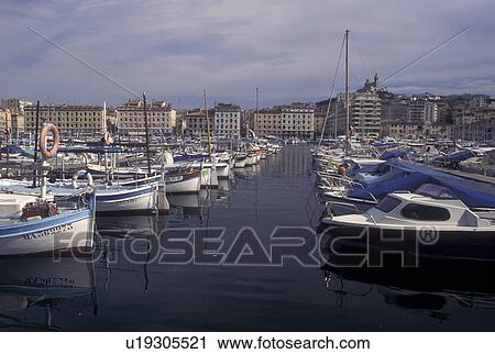 France, Marseille, Provence, Cote d' Azur, Bouche-du-Rhone, Marseilles, Europe, Boats docked at the marina in Vieux Port in the city of Marseille on the Mediterranean Sea. View Large Photo Image Stock Image - France, Marseille, Provence, Cote d' Azur, Bouche-du-Rhone, Marseilles, Europe, Boats docked at the marina in Vieux Port in the city of Marseille on the Mediterranean Sea.. Fotosearch