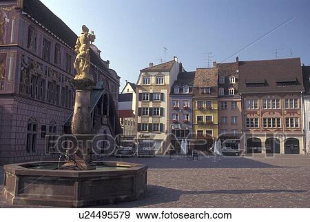 Stock Photo -  France, Mulhouse, Alsace, Haut-Rhin, Europe, Public square in downtown Mulhouse. Fotosearch