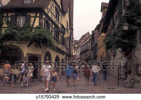 France, Riquewihr, Alsace, Haut-Rhin, Europe, outdoor cafT, wine region, Half-timbered buildings in the picturesque village of Riquewihr in the wine region of Alsace. View Large Photo Image Stock Photo - France, Riquewihr, Alsace, Haut-Rhin, Europe, outdoor cafT, wine region, Half-timbered buildings in the picturesque village of Riquewihr in the wine region of Alsace.. Fotosearch
