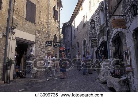 France, St. Paul de Vence, Cote d' Azur, Provence, Alpes-Maritimes, Europe, Shops along the narrow cobbled streets in the hilltop village of Saint Paul de Vence. View Large Photo Image Stock Photography - France, St. Paul de Vence, Cote d' Azur, Provence, Alpes-Maritimes, Europe, Shops along the narrow cobbled streets in the hilltop village of Saint Paul de Vence.. Fotosearch