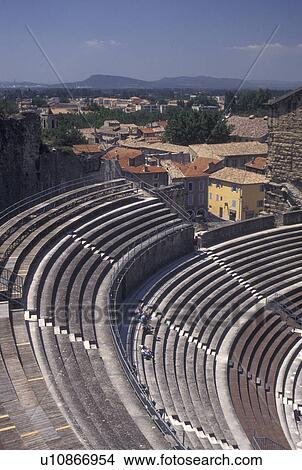 Picture -  France, theatre, Orange, Vaucluse, Provence, Europe, Theatre Antique a Roman theater in the city of Orange.. Fotosearch