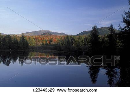 Franconia, NH, New Hampshire, White Mountain National Forest, Colorful fall foliage reflects in the calm waters of Lake Densmore in the White Mountain Nat'l Forest in autumn. View Large Photo Image Stock Photo - Franconia, NH, New Hampshire, White Mountain National Forest, Colorful fall foliage reflects in the calm waters of Lake Densmore in the White Mountain Nat'l Forest in autumn.. Fotosearch