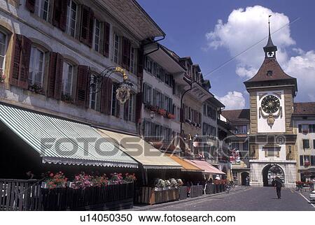 Fribourg, Switzerland, Murten/Morat, The town of Murten/Morat and The Bern Gate with its clock tower and belfry. View Large Photo Image Stock Image - Fribourg, Switzerland, Murten/Morat, The town of Murten/Morat and The Bern Gate with its clock tower and belfry.. Fotosearch