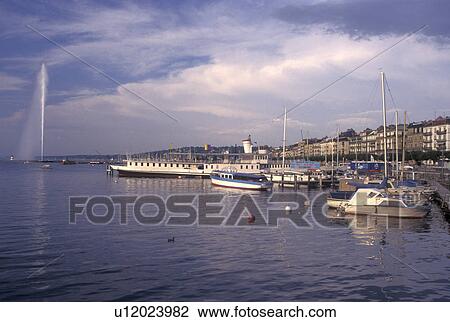 Geneva, Switzerland, Lake Geneva, Jet d' Eau, Boats docked at a marina in the harbor of Lac Leman in Geneva. View Large Photo Image Stock Image - Geneva, Switzerland, Lake Geneva, Jet d' Eau, Boats docked at a marina in the harbor of Lac Leman in Geneva. . Fotosearch
