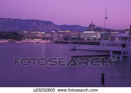 Geneva, Switzerland, Lake Geneva, Lac Leman lakefront in the evening in Geneva. View Large Photo Image Stock Image - Geneva, Switzerland, Lake Geneva, Lac Leman lakefront in the evening in Geneva.. Fotosearch