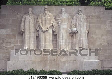 Geneva, Switzerland, Reformation Monument of Beze, Calvin, Farel and Knox along the Promenade des Bastions in the city of Geneva. View Large Photo Image Stock Photo - Geneva, Switzerland, Reformation Monument of Beze, Calvin, Farel and Knox along the Promenade des Bastions in the city of Geneva.. Fotosearch