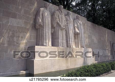Geneva, Switzerland, Reformation Monument of Beze, Calvin, Farel and Knox along the Promenade des Bastions in the city of Geneva. View Large Photo Image Stock Photograph - Geneva, Switzerland, Reformation Monument of Beze, Calvin, Farel and Knox along the Promenade des Bastions in the city of Geneva.. Fotosearch