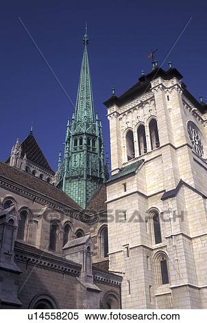 Geneva, Switzerland, St. Peter's cathedral (cathedrale Saint Pierre) in the old town of the city of Geneva View Large Photo Image Stock Photography - Geneva, Switzerland, St. Peter's cathedral (cathedrale Saint Pierre) in the old town of the city of Geneva . Fotosearch