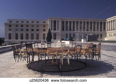Geneva, UN, Switzerland, Palais des Nations, Sculpture of a round table at the European Headquarters of the United Nations in the city of Geneva. View Large Photo Image Stock Photograph - Geneva, UN, Switzerland, Palais des Nations, Sculpture of a round table at the European Headquarters of the United Nations in the city of Geneva.. Fotosearch