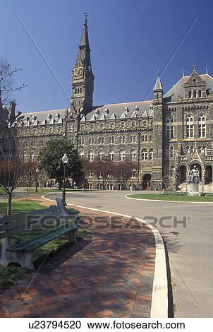 Stock Image -  Georgetown, university, Washington, DC, District of Columbia, Healy Building on the campus of Georgetown University in the spring in Georgetown.. Fotosearch