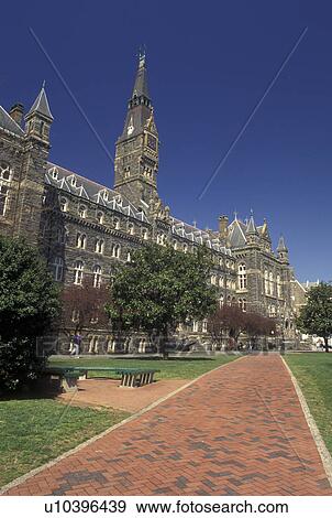 Stock Photo -  Georgetown, university, Washington, DC, District of Columbia, Healy Building on the campus of Georgetown University in the spring in Georgetown.. Fotosearch