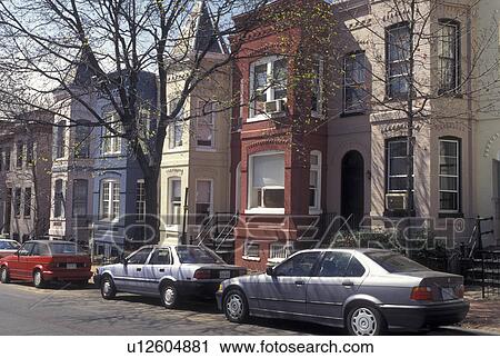 Georgetown, Washington, DC, District of Columbia, Townhouses line the street in a residential area of Georgetown. View Large Photo Image Stock Image - Georgetown, Washington, DC, District of Columbia, Townhouses line the street in a residential area of Georgetown.. Fotosearch