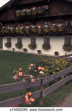 Germany, Bavaria, Europe, Farmhouse decorated with beautiful flowers View Large Photo Image Stock Photo - Germany, Bavaria, Europe, Farmhouse decorated with beautiful flowers. Fotosearch
