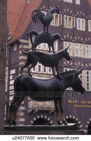 Germany, Bremen, Europe, The Bremen Town Musician statue Am Markt in downtown Bremen. View Large Photo Image Stock Image - Germany, Bremen, Europe, The Bremen Town Musician statue Am Markt in downtown Bremen.. Fotosearch