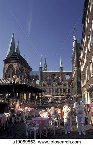 Germany, Lubeck, Schleswig-Holstein, Europe, Market day at Markt outside City Hall in downtown Lubeck. View Large Photo Image Stock Image - Germany, Lubeck, Schleswig-Holstein, Europe, Market day at Markt outside City Hall in downtown Lubeck.. Fotosearch