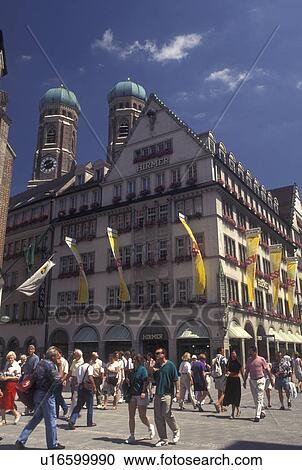 Germany, Munich, Bavaria, Munchen, Europe, Shops along a pedestrian street in downtown Munich. View Large Photo Image Stock Image - Germany, Munich, Bavaria, Munchen, Europe, Shops along a pedestrian street in downtown Munich.. Fotosearch