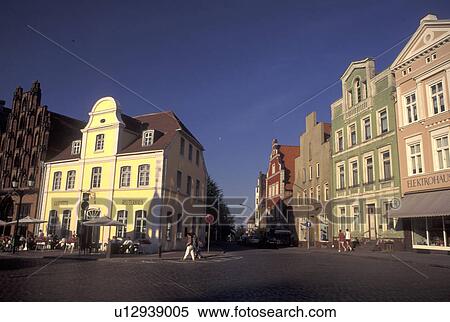 Germany, Wismar, Europe, Mecklenburg-Pomerania, Gabled buildings at Markt in downtown Wismar View Large Photo Image Stock Photography - Germany, Wismar, Europe, Mecklenburg-Pomerania, Gabled buildings at Markt in downtown Wismar. Fotosearch