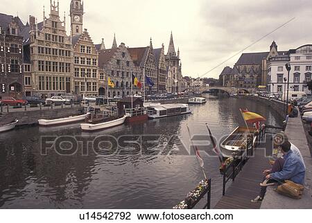 Ghent, Gent, Belgium, Oost-Vlaanderen, Europe, Medieval guild houses along the River Leie at Gent's Graslei. View Large Photo Image Stock Image - Ghent, Gent, Belgium, Oost-Vlaanderen, Europe, Medieval guild houses along the River Leie at Gent's Graslei.. Fotosearch