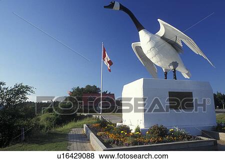 Stock Photo -  goose, Canada, Wawa, Ontario, Statue of Canadian wild goose at the Wawa Visitor Center in Ontario.. Fotosearch