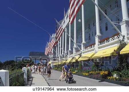 Grand Hotel, Mackinac Island, MI, Lake Huron, Michigan, Historic Grand Hotel on Mackinac Island. View Large Photo Image Picture - Grand Hotel, Mackinac Island, MI, Lake Huron, Michigan, Historic Grand Hotel on Mackinac Island.. Fotosearch