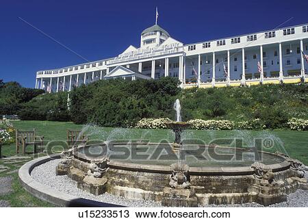 Grand Hotel, Mackinac Island, MI, Lake Huron, Michigan, Fountain at historic Grand Hotel on Mackinac Island. View Large Photo Image Stock Image - Grand Hotel, Mackinac Island, MI, Lake Huron, Michigan, Fountain at historic Grand Hotel on Mackinac Island.. Fotosearch