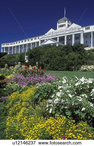 Grand Hotel, Mackinac Island, MI, Lake Huron, Michigan, Historic Grand Hotel on Mackinac Island. View Large Photo Image Stock Photo - Grand Hotel, Mackinac Island, MI, Lake Huron, Michigan, Historic Grand Hotel on Mackinac Island.. Fotosearch