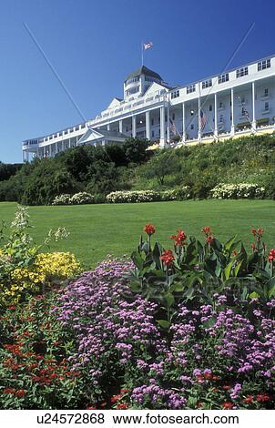 Grand Hotel, Mackinac Island, MI, Lake Huron, Michigan, Historic Grand Hotel on Mackinac Island. View Large Photo Image Stock Photo - Grand Hotel, Mackinac Island, MI, Lake Huron, Michigan, Historic Grand Hotel on Mackinac Island.. Fotosearch