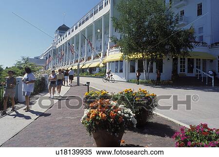 Grand Hotel, Mackinac Island, MI, Lake Huron, Michigan, Historic Grand Hotel on Mackinac Island. View Large Photo Image Stock Photography - Grand Hotel, Mackinac Island, MI, Lake Huron, Michigan, Historic Grand Hotel on Mackinac Island.. Fotosearch