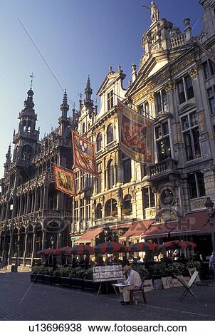 Stock Photo -  Grand Place, Brussels, Bruxelles, Belgium, Europe, Street artist in Grand-Place (Grote Markt) in downtown Brussels.. Fotosearch