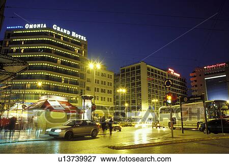 Greece, Athens, Europe, Omonia Square in the evening in downtown Athens. View Large Photo Image Stock Photo - Greece, Athens, Europe, Omonia Square in the evening in downtown Athens.. Fotosearch
