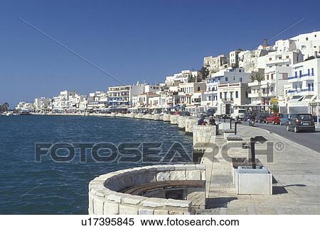 Greece, Naxos, Greek Islands, Cyclades, Europe, Waterfront on Hora Naxos Harbor on Naxos Island on the Aegean Sea. View Large Photo Image Stock Photography - Greece, Naxos, Greek Islands, Cyclades, Europe, Waterfront on Hora Naxos Harbor on Naxos Island on the Aegean Sea.. Fotosearch