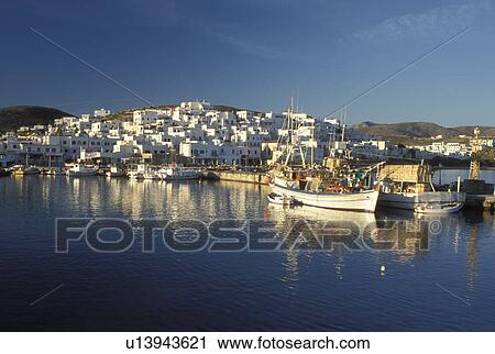 Greece, Paros, Greek Islands, Naoussa, Cyclades, Europe, Fishing boats docked in Naoussa Harbor on Paros Island on the Aegean Sea. View Large Photo Image Stock Image - Greece, Paros, Greek Islands, Naoussa, Cyclades, Europe, Fishing boats docked in Naoussa Harbor on Paros Island on the Aegean Sea.. Fotosearch