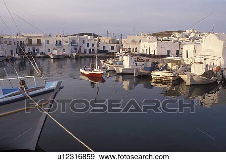 Greece, Paros, Greek Islands, Naoussa, Cyclades, Europe, Fishing boats docked in Naoussa Harbor on Paros Island on the Aegean Sea. View Large Photo Image Stock Photo - Greece, Paros, Greek Islands, Naoussa, Cyclades, Europe, Fishing boats docked in Naoussa Harbor on Paros Island on the Aegean Sea.. Fotosearch